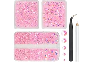 qiipii 3 Boxes 5070PCS Pink AB Resin Rhinestones for Crafts Light Pink AB Flatback Jelly Resin Stones 2mm 3mm 4mm 5mm 6mm Non-Hotfix Diamonds Crystals Gems for Nails Makeup Tumblers Bottles DIY Crafts