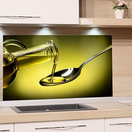 Grazdesign Spritzschutz Glas Fur Kuche Herd Bild Motiv Grun Olivenol Mediterran Kuchenruckwand Glas Kuchenspiegel Glasruckwand 80x50cm Amazon De Kuche Haushalt