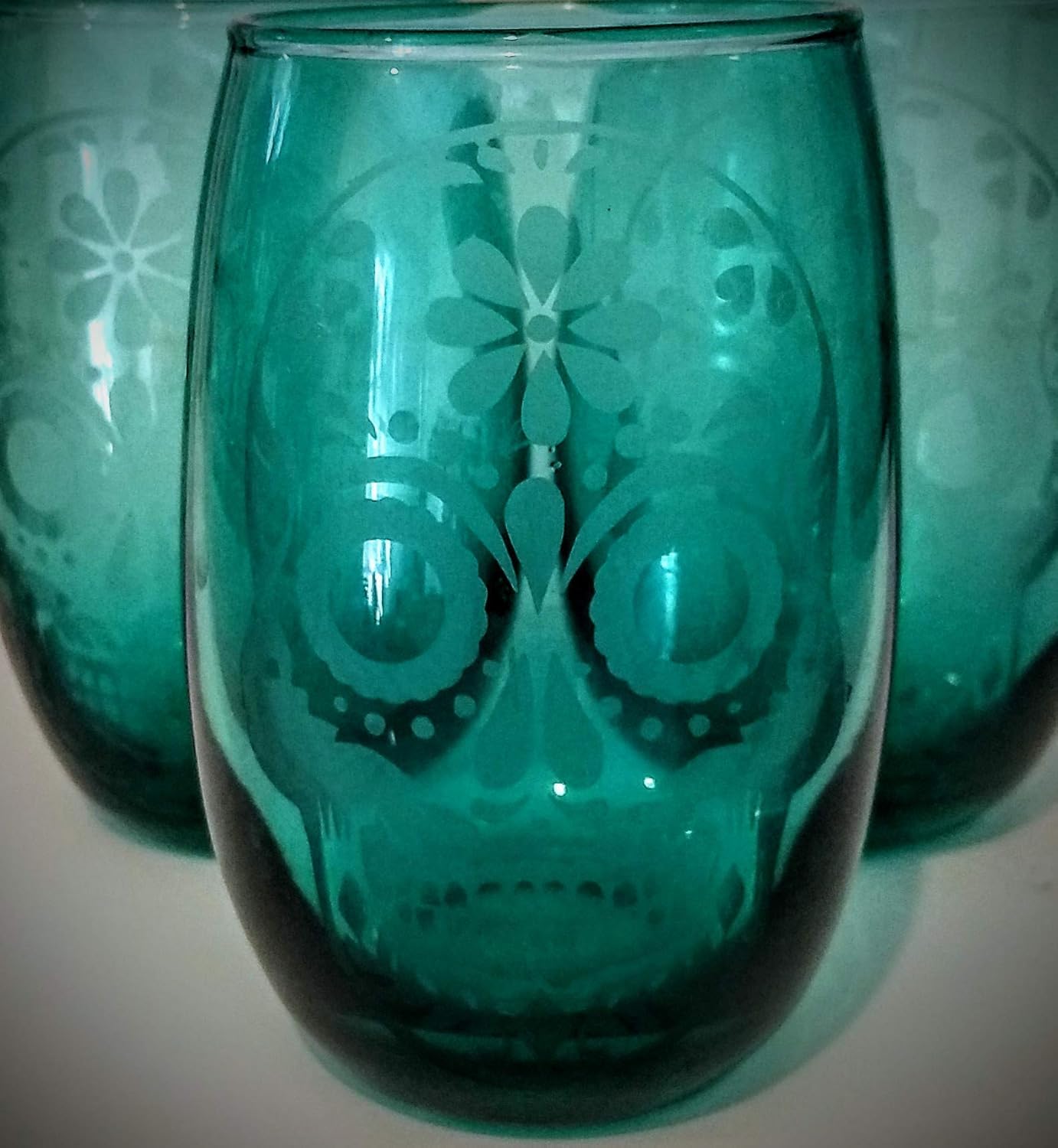 Sugar Skull Drinking Glasses Set of 2 Handmade