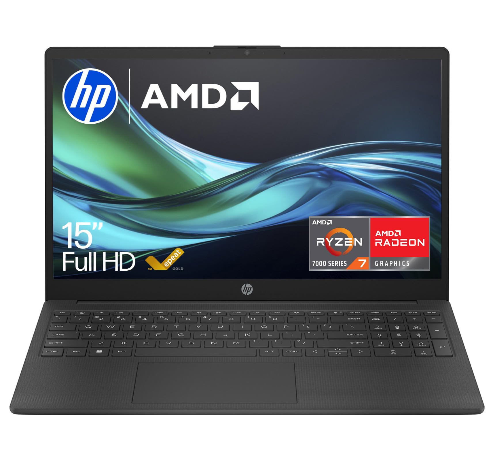 HP 15.6" Laptop | AMD Ryzen 7 Processor | 16GB RAM | 512GB SSD | Windows 11 | Fast charge | FHD Display | Dual speakers | Up to 10hrs battery | Jet Black | 15-fc0007sa