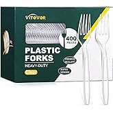 [400 Count] Heavy Duty Plastic Forks, Premium Disposable Clear Forks, Durable Plastic Cutlery for for Parties, Picnics, Big Event, Daily Use - Heat Resistant & BPA Free