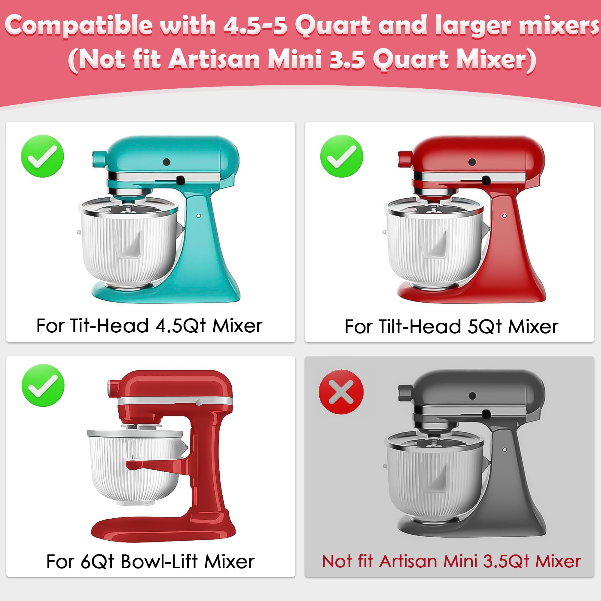 Ice Cream Maker Attachment for Kitchenaid Stand Mixer - Compatible with 4.5 Qt and Larger Stand Mixers - 2 Quart Frozen Yogurt - Ice Cream & Sorbet Gelato Maker