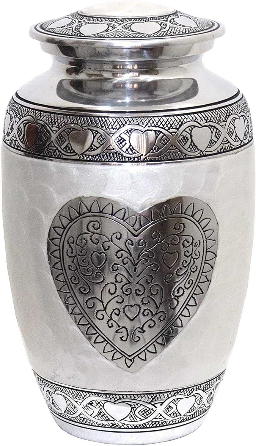 hlc Urns Heart Cremation Urn - Funeral Urn for Human Ashes - Burial urn with Detailed Engraving - 100% Aluminum- Adult Large Size up to 200 lbs