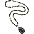 PEARLFECT Long Pendant Necklaces for Women/Men Trendy, 8MM Womens Beaded Jasper Necklaces,32 Inch Green Stone Bead BOHO Necklace Jewelry,Chunky Statement Necklace,Handmade Fashion Jewelry Gifts
