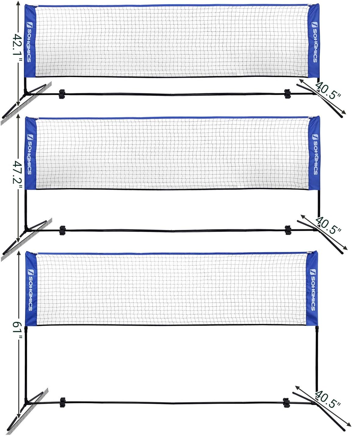 SONGMICS Badminton Net Set, Portable Sports Set for Badminton, Tennis, Kids Volleyball, Pickleball, Easy Setup, Nylon Net with Poles for Indoor Outdoor Court : Sports & Outdoors