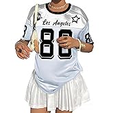 Jersey Shirts for Women Number Graphic Oversized Tee Shirt Y2k Tshirts Crewneck Casual Streetwear Tees