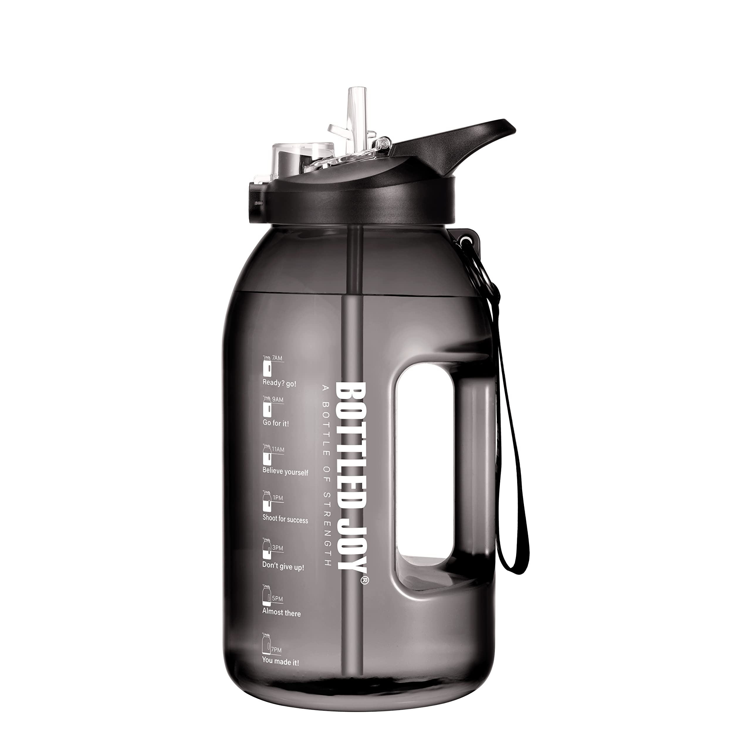 Glaxcidy 2 In 1 Water Bottle with Straw and Chug Lid, 2.5L BOTTLED JOY Sports Water Bottle with Time Markings and Wide Mouth, Reusable BPA Free Water Bottles for Gym and Exercise, White1, Half Gallon