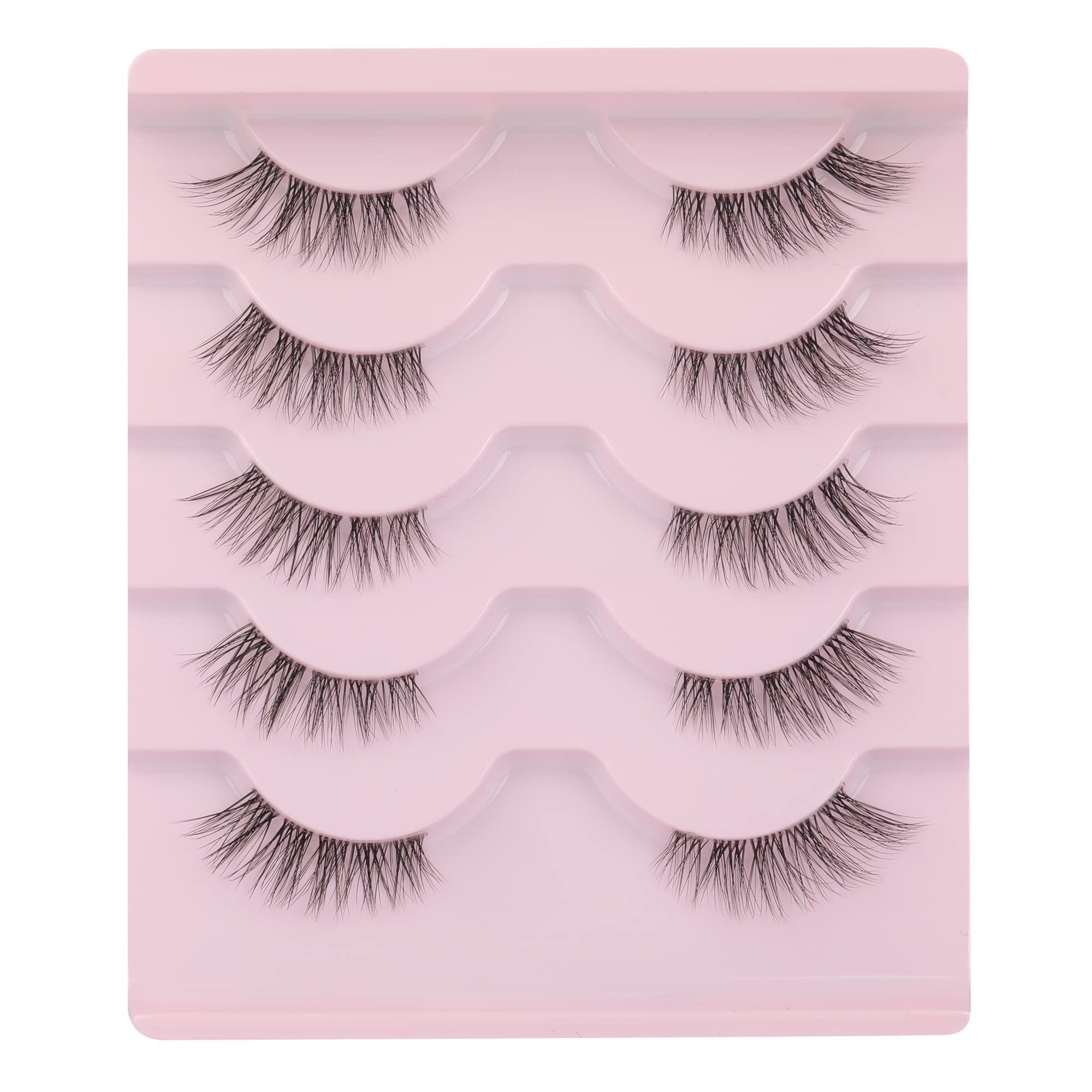 False Eyelashes Natural Half Lashes With Clear Band 5 Pairs 3/4 False Lashes Fluffy Wispy Fake Eyelashes Strip — image 1