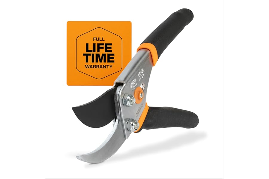 Fiskars Bypass Pruning Shears, 5/8" Cut Capacity Gardening Scissors, Self-Cleaning Sap Groove Prevents Sticking, Non-Slip Gri