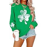 DUTUT St. Patrick's Day Sweatshirt Women Shamrock Shirt Lucky Clover Graphic Shirts Irish Casual Long Sleeve Tops