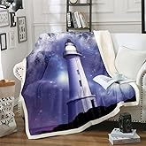 Erosebridal Lighthouse Fuzzy Nautical Bed Blanket - Purple Galaxy Starry Sky Outer Space Universe Fleece Trippy Throw Blanket for Adults, Home Decorative Throw