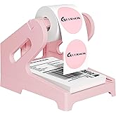 Guermok Thermal Shipping Label Holder for Rolls & Fan-Fold, Fragile Stickers for Shipping, Label Stand Desktop Printer Holder-Home Office Accessory Sticker Dispenser for Holographic (Pink)