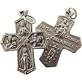 Silver Toned Base I Am Catholic 4 Way Cross Crucifix Pendant, 1 1/8 Inch