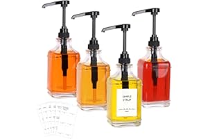 SZUAH 16oz Coffee Syrup Dispenser with Pumps 4pack(480ml), Leak-Proof Syrup Dispensers for Coffee Bar, Kitchen and Commercial