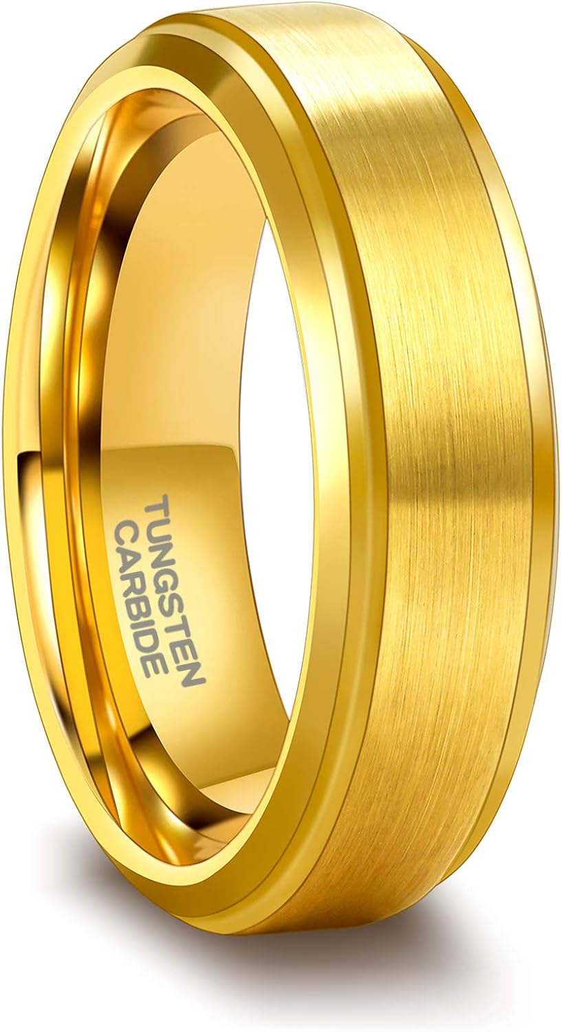 Greenpod 6mm 8mm Black Tungsten Rings for Men Women 24K Gold Silver