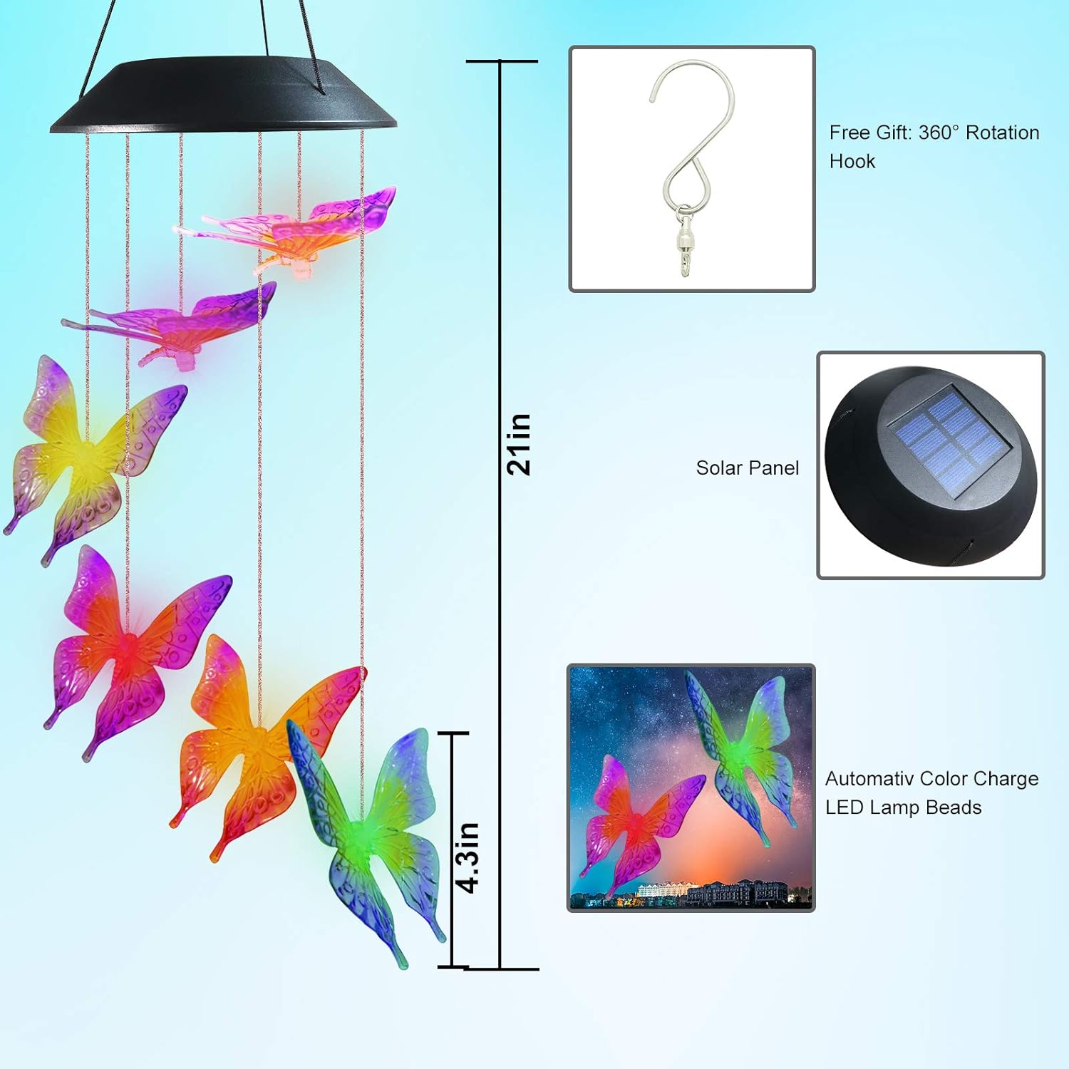 Famiry Solar Butterfly Wind Chimes for Outside, Wind Chimes Colors Changing Six Butterfly Waterproof LED Solar Light, Outdoor Decor for Garden, Patio, Yard, Home(Purple Yellow Butterfly) : Garden & Outdoor