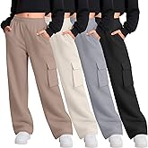 LessonZoo 4 Pack Girl's Wide Leg Sweatpants with Cargo Pockets Baggy Elastic High Waist Pants Kids Casual Athletic 5-14Y