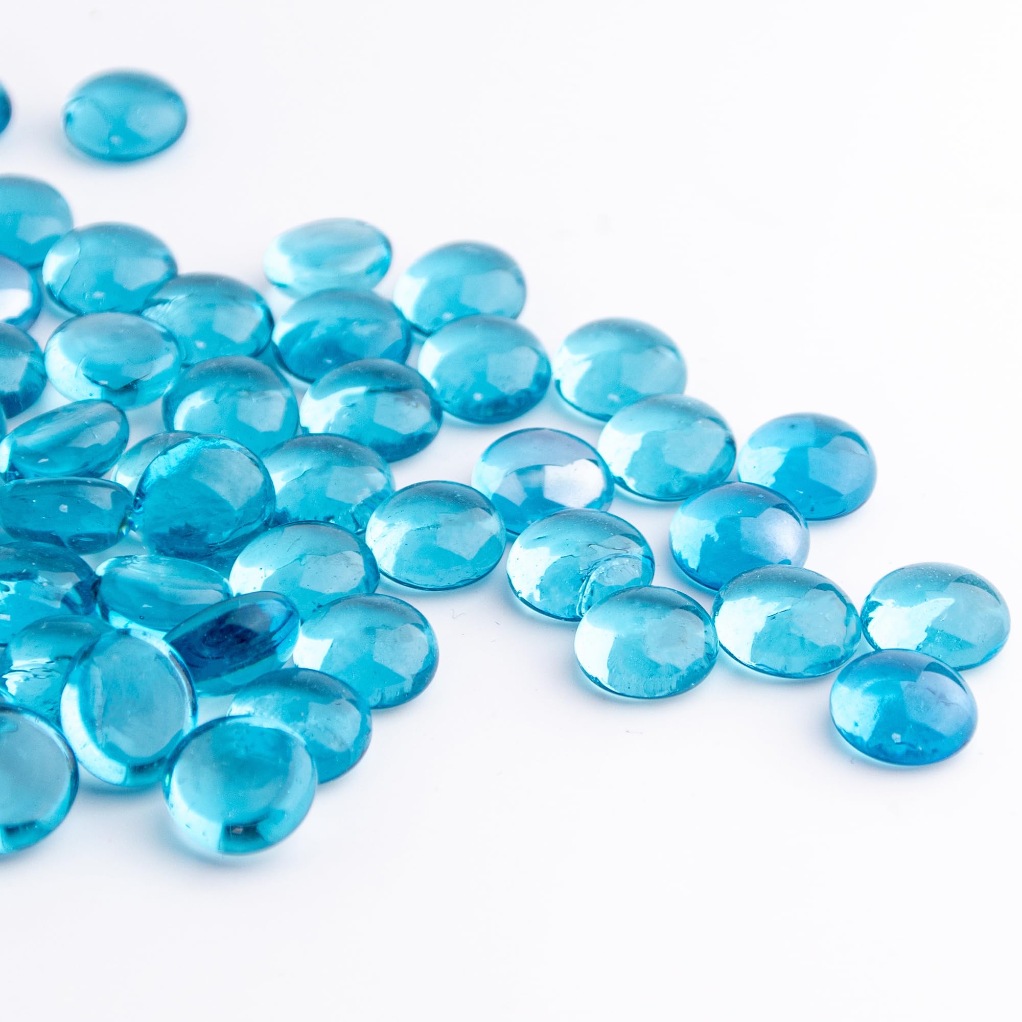 50PCS Mini Glass Gems,Sea Blue Mancala Stones Flat Bottom Marble Beads for Home Decorative Art Craft Vase Filler(1.3cm~1.8cm)