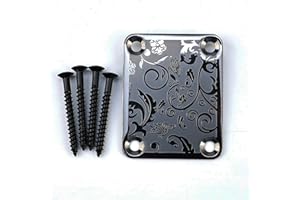 OVSAL Stainless Steel Engraved Electric Guitar Neck Plate 4-Bolt Square Neck Joint Plate Joint Reinforce Board for Strat ST Telecaster Tele Bass Electric Guitar Parts Replacement (Black)