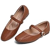 hingswink Mary Jane Shoes Women Flats Ballet Flats with Strap Square Toe Buckle MaryJanes for Women Dressy Comfortable