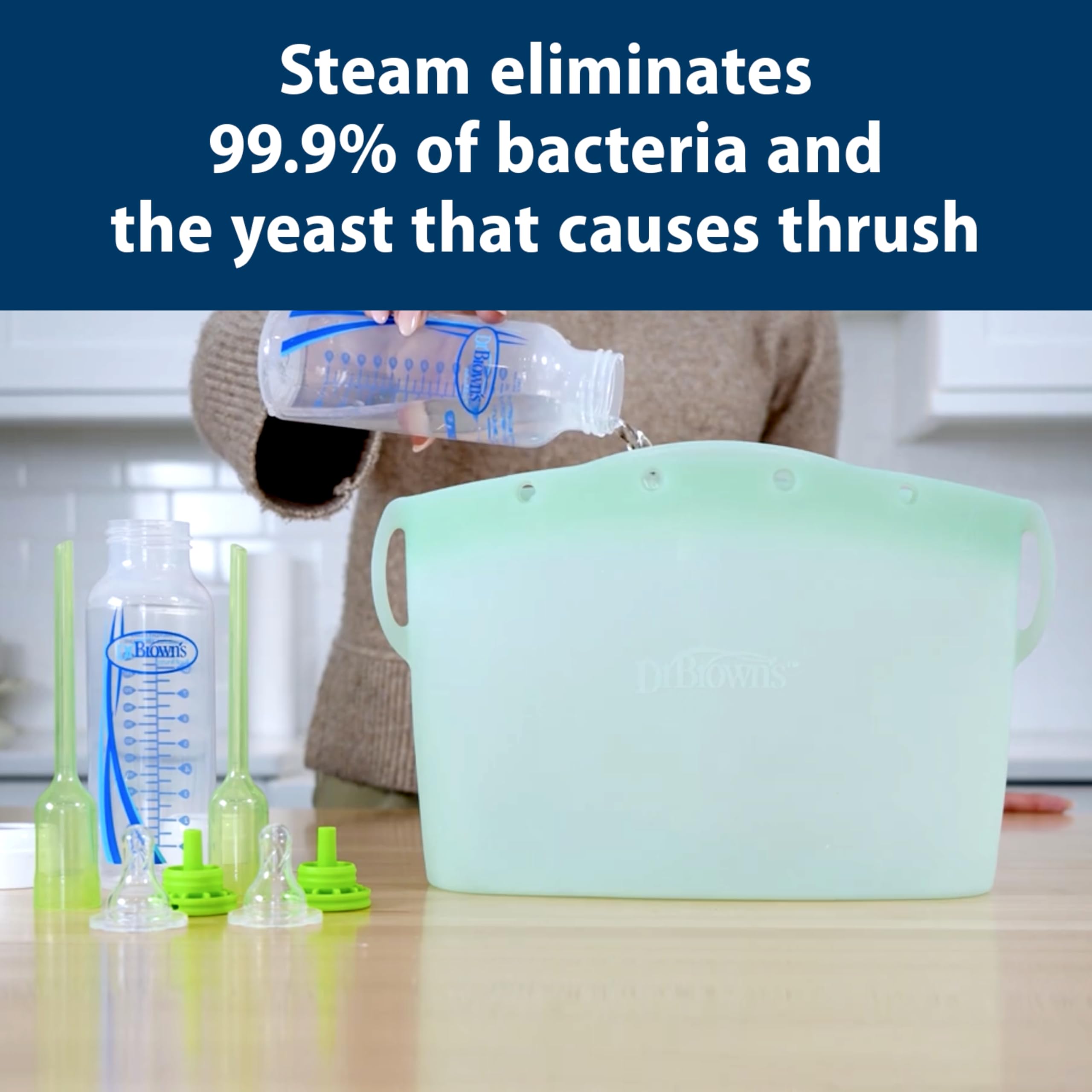 Dr. Brown's Microwave Steam Sterilizer Bag for Baby Bottles, Breast Pump Parts & Other Toddler Accessories, 100% Silicone, Reusable Sterilizing Bag