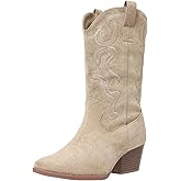 Bplangat Cowboy Boots for Women Cowgirl Mid Calf Western Style Embroidery Stitched Low Chunky Heel Ladies Fashion Boots, US Size 5-11