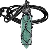 TUMBEELLUWA Hexagonal Crystal Points Pendant Necklace for Unisex Wrapped Stone Wand Pendant with Adjustable Cord