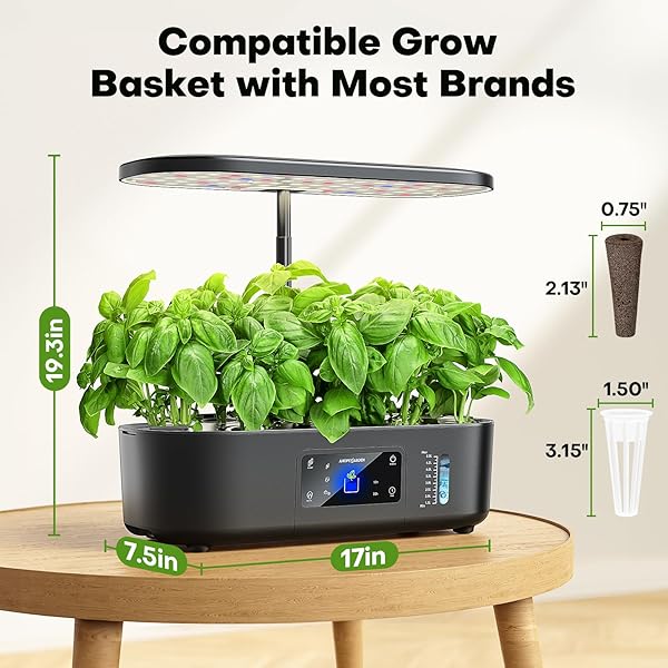 AHOPEGARDEN HYDROPONICS GROWING SYSTEM KIT INDOOR HERB GARDEN WITH GROW LIGHT 12 PODS, WITH LCD TOUCH PANEL HYDROPONIC PLANTER, PLANTING HEIGHT UP TO 17″, GROWER HARVEST FRESH VEGGIE LETTUCE, BLACK