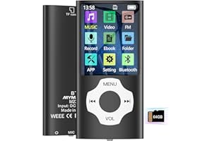 MYMAHDI 64GB MP3 Player with Bluetooth 5.2, LCD Screen Music Player Up to 128GB,MP3 Player for Kids with Music,Video,Voice Record,FM Radio,E-Book Reader,Photo Viewer,Black