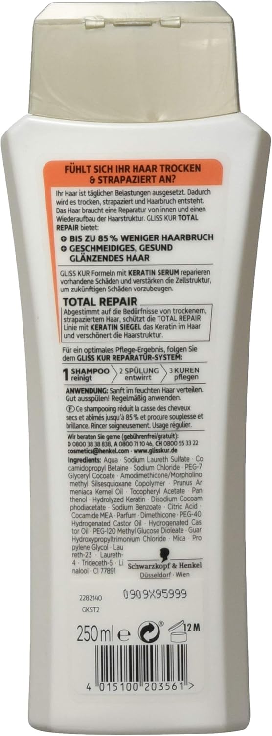Schwarzkopf Gliss Kur Shampoo Total Repair, 250 ml, 250 ml (Pack of 1) - Image 3