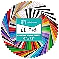 IModeur 60 Sheets of Permanent Vinyl for Cricut Machines - 56 Permanent Adhesive Vinyl Sheets, 43 Colors, 4 Transfer Sheets Permanent Vinyl Set for Cricut, Silhouette, Signs, Scrapbooking, and More
