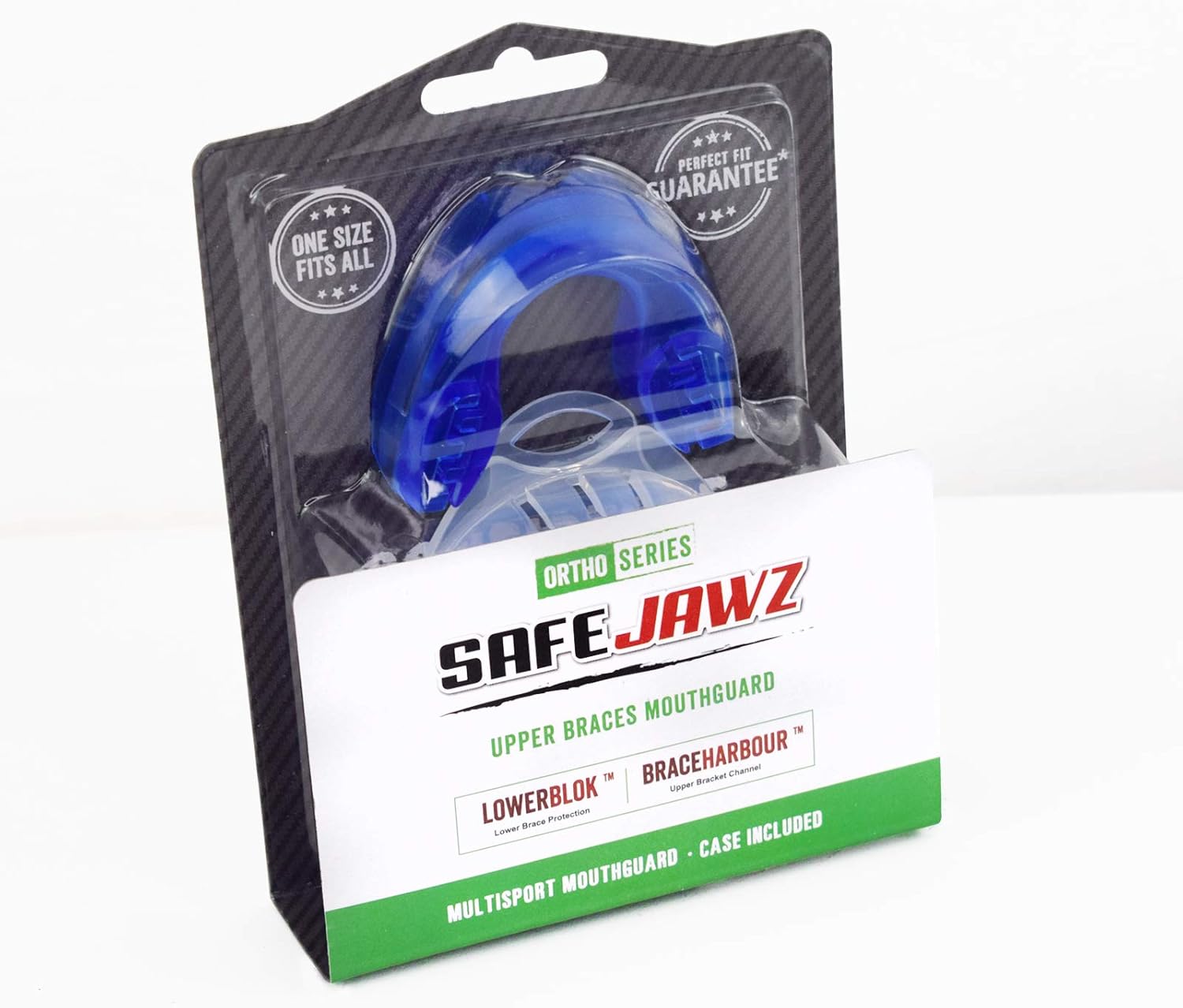 SAFEJAWZ Mouthguard for Braces, One Size Re-Mouldable Mouth Guard with Case for Boxing, Basketball, Football, MMA, Lacrosse, Hockey and All Contact Sports (Ice Blue) : Sports & Outdoors