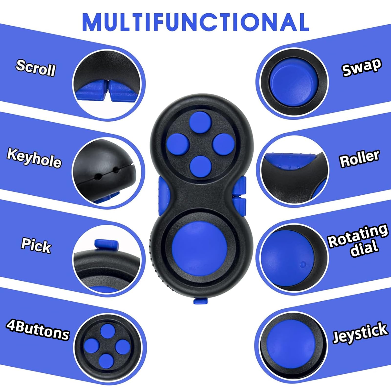 WTYCD Original Fidget Toy Game, Rubberized Classical Controller Fidget Concentration Toy with 8-Fidget Functions and Lanyard - Excellent for Relieving Stress and Anxiety