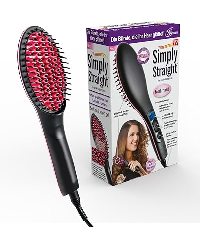 Genius Simply Straight Keramik Haar-Glätt-Bürste | 2 in 1 Glätteisen & Bürste | LCD-Aturanzeige bis 230 °C | Bekannt aus TV