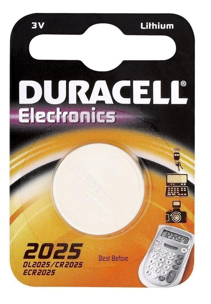 Battery Duracell electronics, USA Code 2025, IEC Code CR2025, electronics 3.0 V