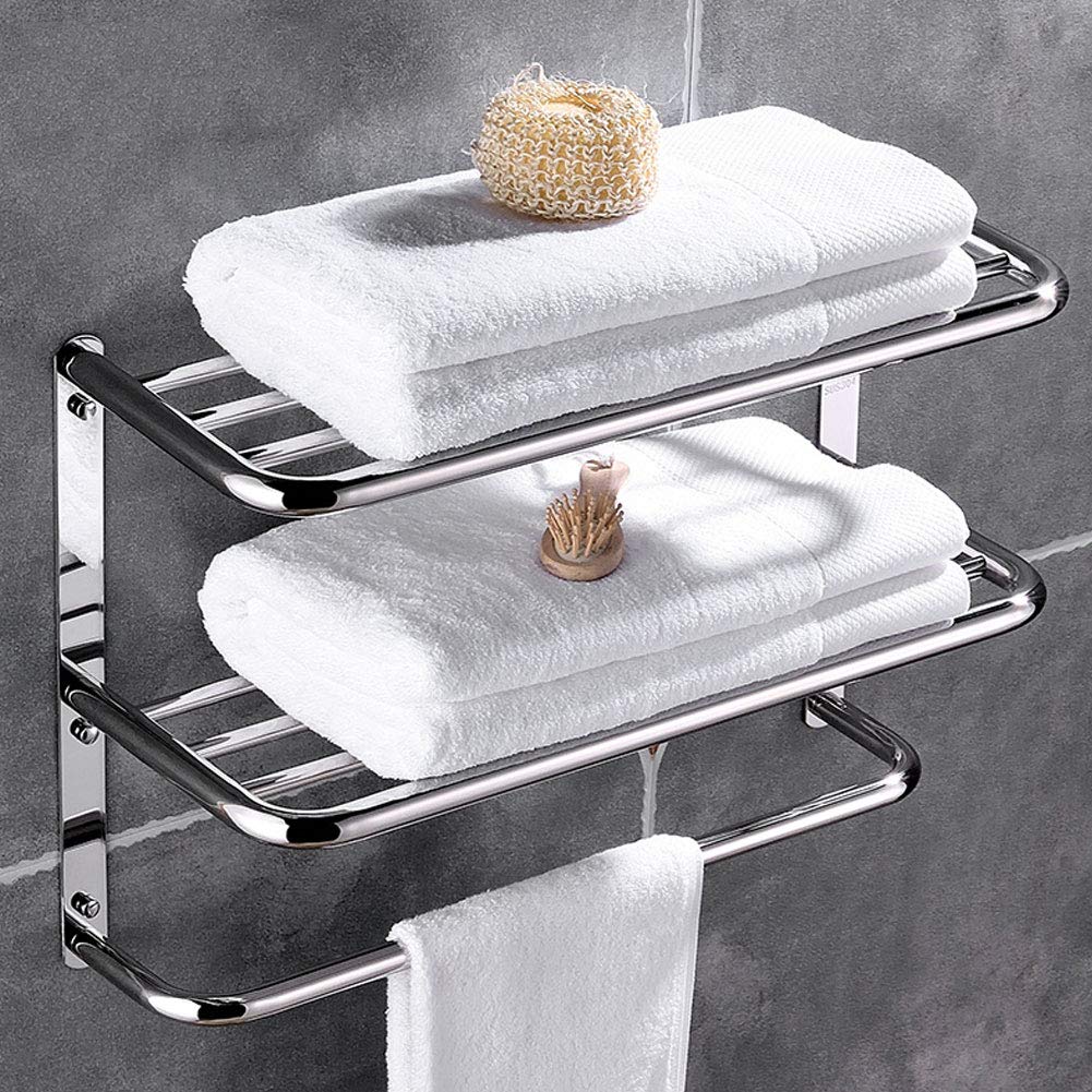Bathroom Shelf,3Tier Multifunction Wall Mounted Towel Rack Shelf Hotel Rail Holder Shower Shelf Stainless Steel Towel Holder Storage Shelf with Towel Bars for Kitchen Living Room Toilet,55X45X21cm