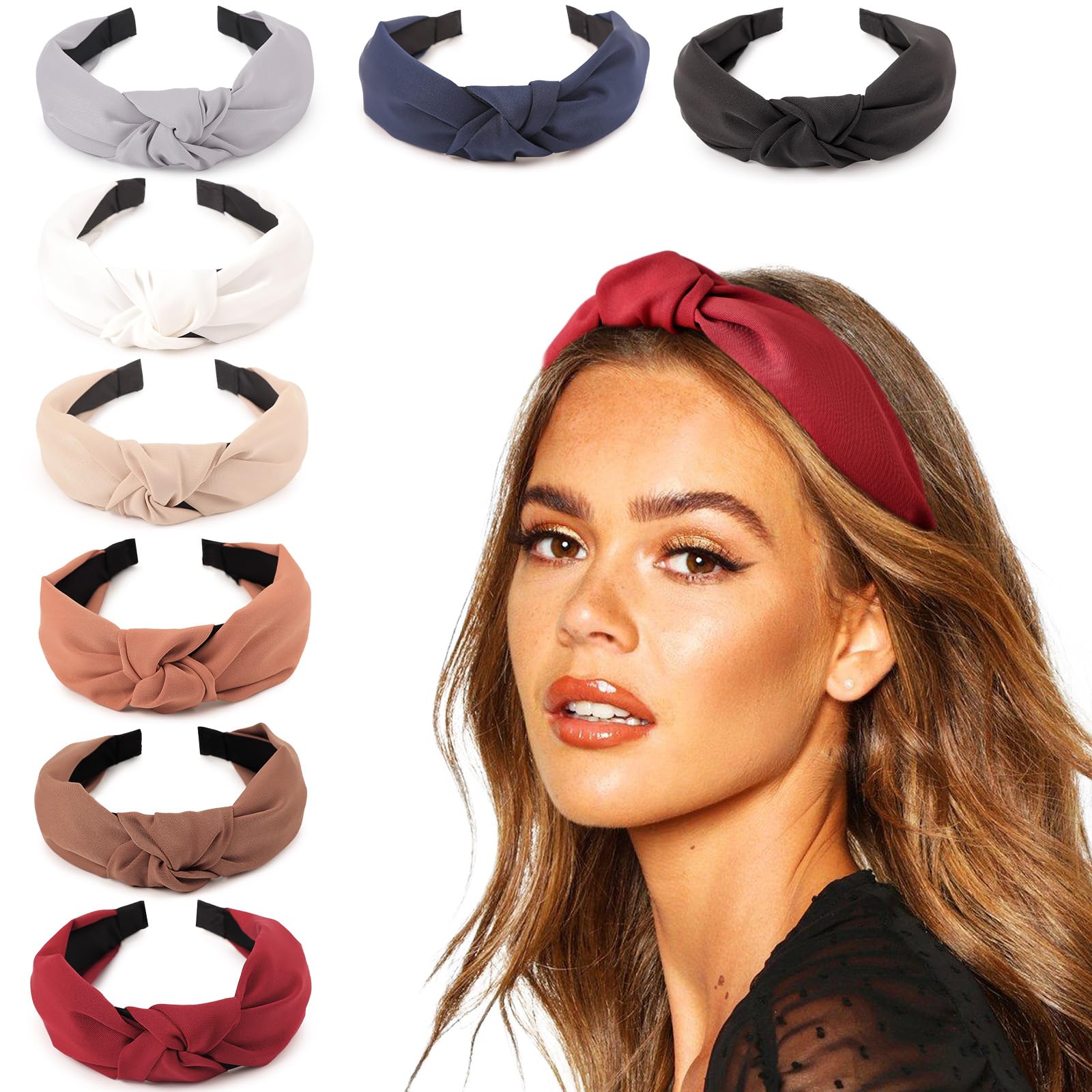 Photo 1 of DRESHOW Knotted Headbands - Non-Slip Boho Wide Top Knot Hair Hoops for Women and Girls, 8 Pcs
