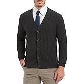 Kallspin Men’s Pure Cotton Cable Knit Cardigan V Neck Button Down Sweater Classic Casual Knitwear