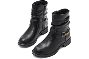 SHUPUA Ankle Booties For Women Low Heel Fall Boots Black Combat Boots Womens Ankle Boots With Chain Strap