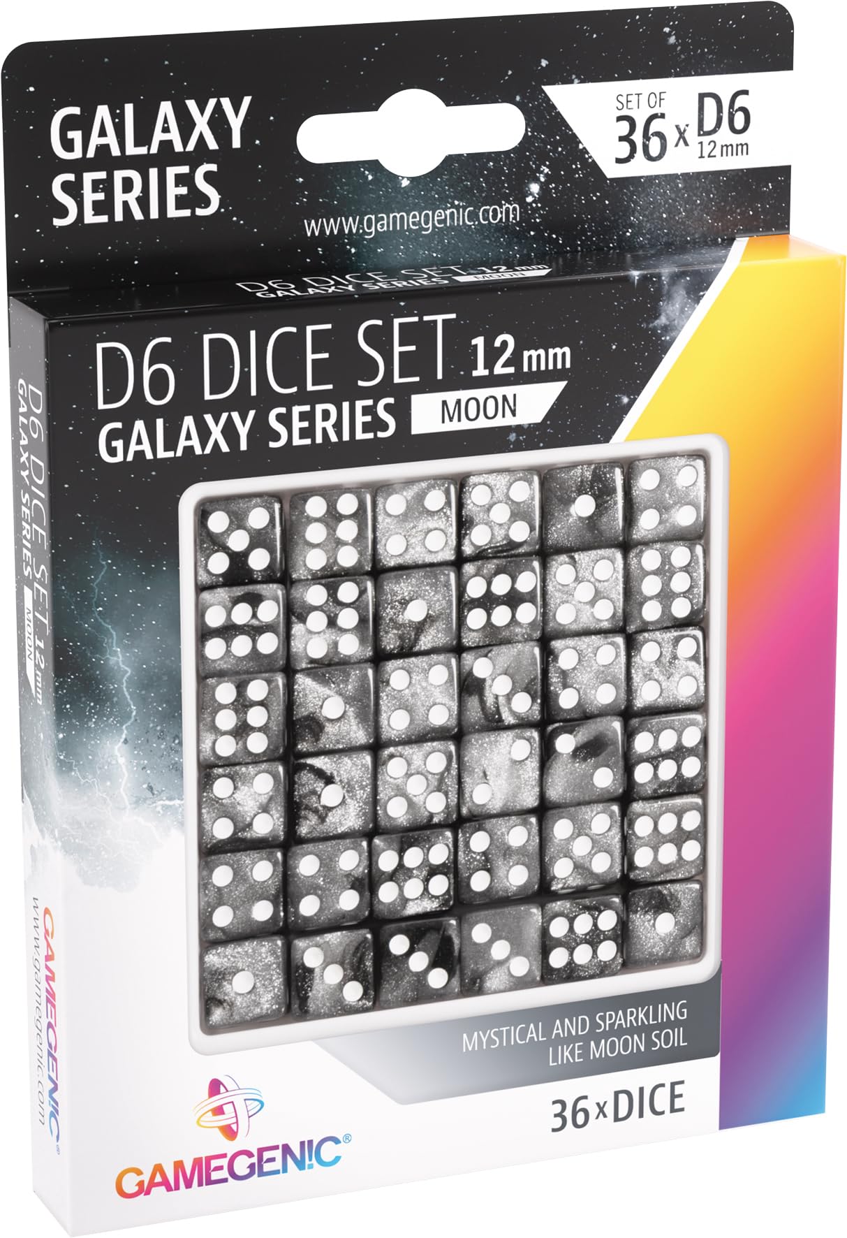 UNIT Gamegenic Galaxy Series - Moon - D6 Dice Set 12 mm (36 pcs) Black