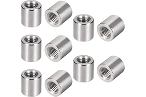 MroMax 10Pcs M6 Round Connector Nuts, 304 Stainless Steel Rod Coupling Nuts 10mm/0.39" Length Female Thread for Camera Pan, Lamp Bracket, Glass Folding Dining Table Silver