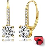 KRKC Moissanite Earrings, 1.0ct-2.0ct D Color Lab Created Diamond Earring, 14k White Gold Plated Sterling Silver Dangle Earrings S925 Leverback Drop Earring for Women Hypoallergenic Jewelry for Gifts