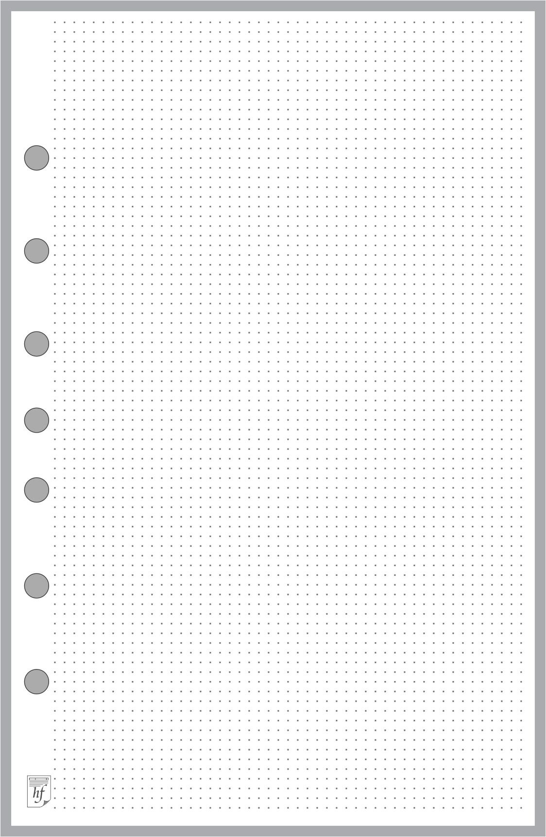 Classic Size Dot Grid Paper Refill, 0.10” Spacing, Sized and Punched with 7 Holes for 7-Ring Notebooks Such as Franklin, etc. (5.5" x 8.5")