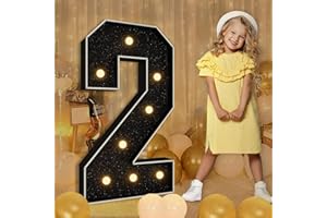 imprsv 3FT Black Marquee Light Up Numbers for 21st Birthday Decorations, Black Party Decorations, Anniversary Party Decor, Mosaic Number for Balloons Number 2, Pre-Cut Foam Board Kit