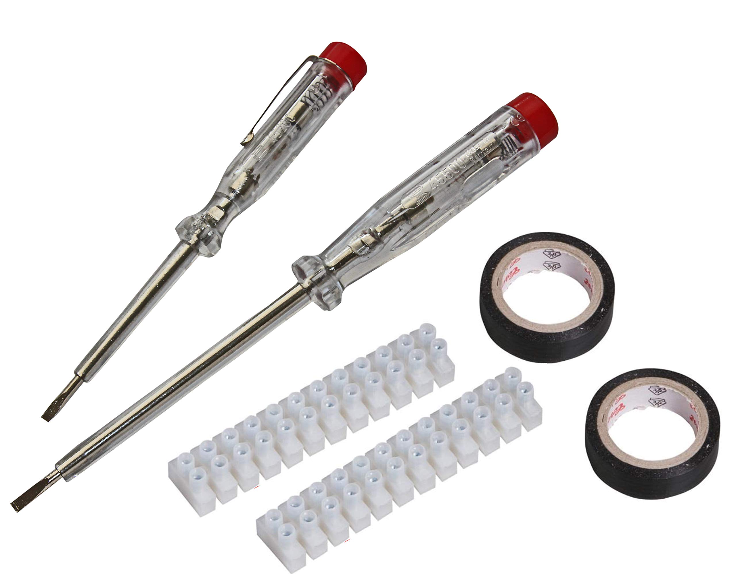 H+H 95200 Electrical Installation Set 6 Pieces Voltage Tester, Phase Tester, Insulation Tape, Luster clamp, Made in Germany, 140 mm/190 mm.