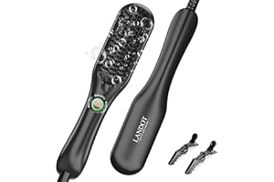 LANDOT Mini Hair Straightener Brush - Ionic Heated Straightening Brush for Frizz-Free & Smooth Styling, Compact Lightweight D
