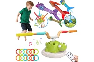3 in 1 Outdoor Toys for Kids 3-5 4-8, Dinosaur Multiple Games Sports Toy, Musical Jump, Ring Toss Game & Rocket Launcher for 