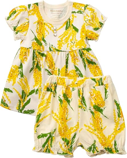 Amazon Co Jp Maarook マルーク ベビー服 ミモザ トップス ブルマ 2点 セット 赤ちゃん 半袖 女の子 花柄 カットソー 70 イエロ 服 ファッション小物