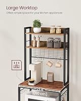 VASAGLE Kitchen Storage Rack with Power Outlet, Rustic Brown & Black view 6