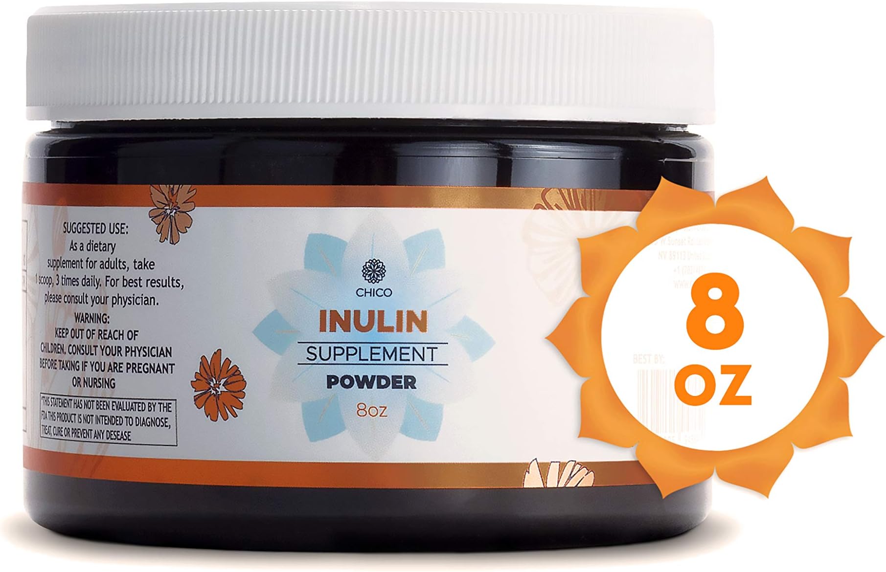 Inulin Powder 8 Ounce | Inulin from Chicory Root | Prebiotic Dietary Fiber Supplement Powder | Support Digestion, Colon Health, and Guts Function | Non-GMO